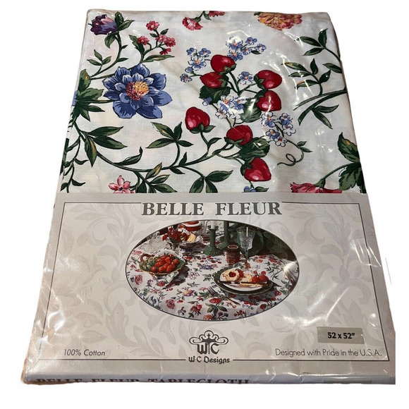 Vintage WC Designs 1992 Belle Fleur Tablecloth *NEW* 100% Cotton 52 x 52" USA - Picture 1 of 5